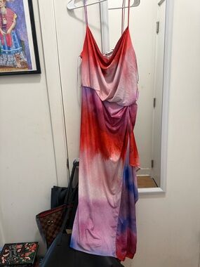 Zara Multicolor Ombre Cowl Midi Dress in Red, Pink, Blue, and Purple